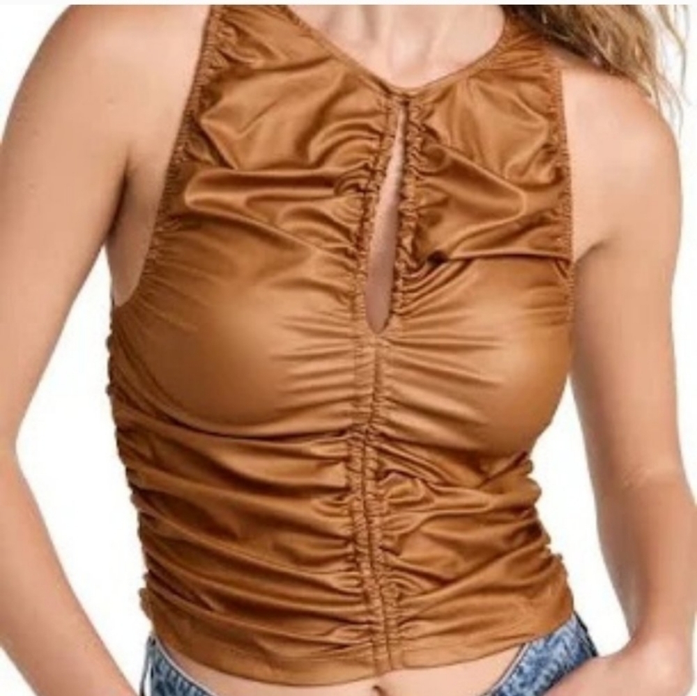 NWT Free People Ride Along Ruched Crop Tank in Cowgirl Color Sz L